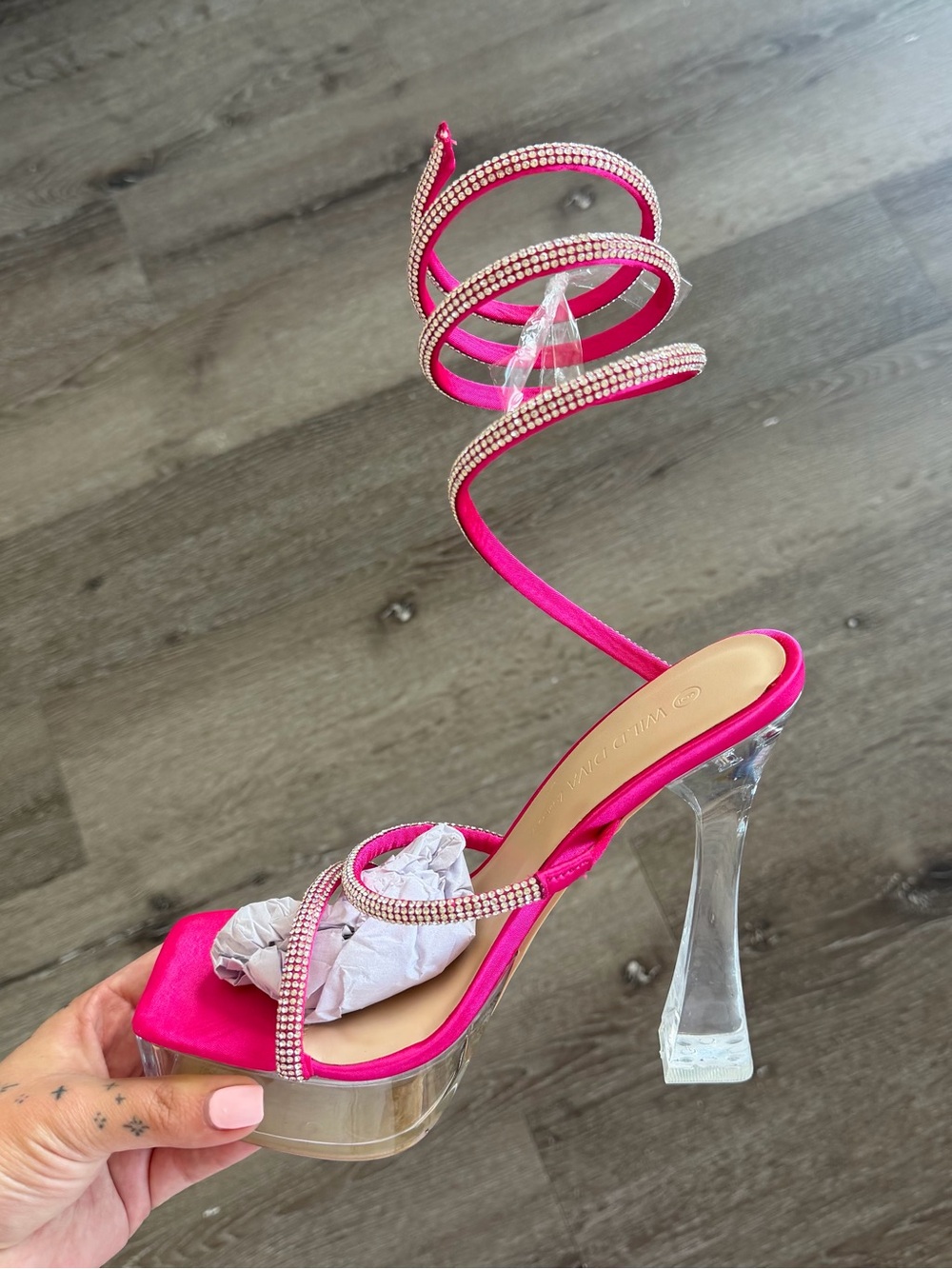 Hot Pink Strappy Rhinestone Heels